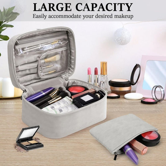 2-in-1 Makeup and Toiletry Bag with Handle, Gray.