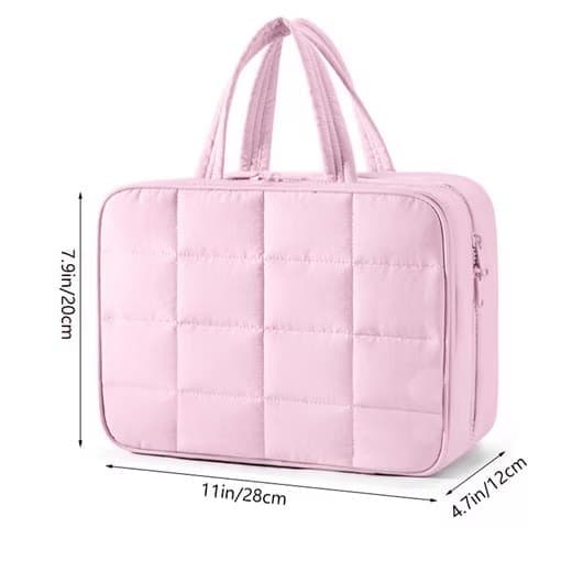 Hanging Travel Makeup Bag for Women with Jewelry Compartment, 28Ã12Ã20 cm, Beige.