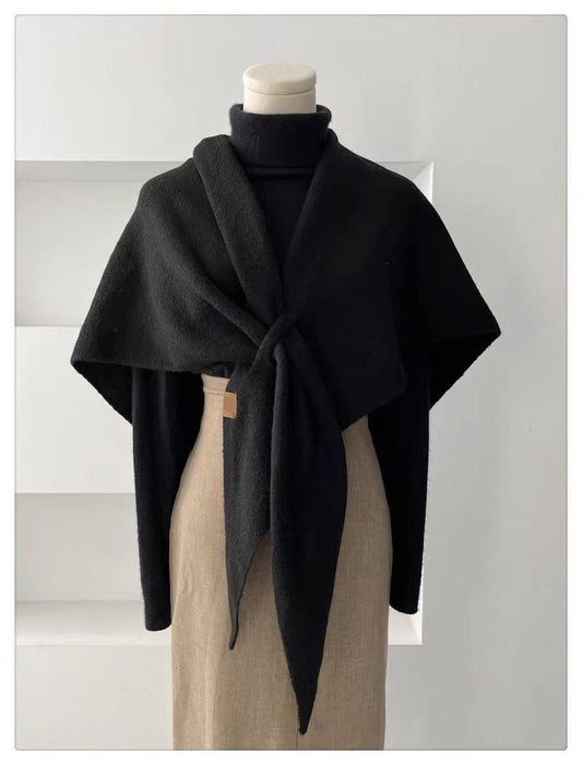 1 Black Women's Faux Cashmere Shawl Scarf, Extra-Long Large Triangular Wrap, 180 x 70 cm