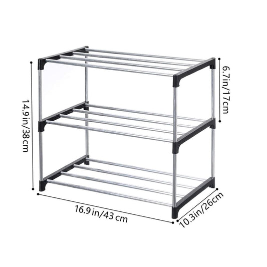 Stackable Shoe Rack 3-Tier Space Saving Storage for Shoes and Bags, 43×26×38cm