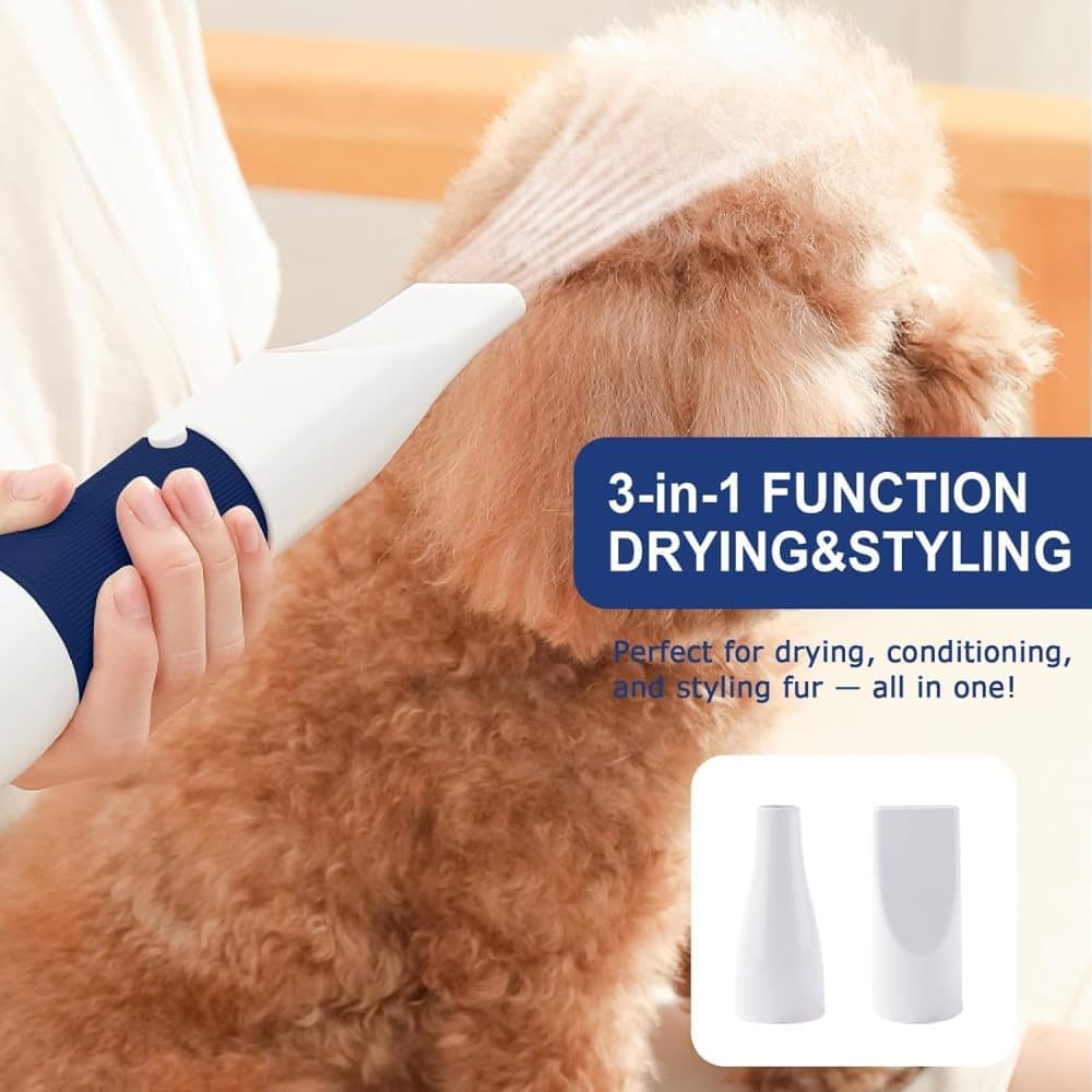 Pet Hair Dryer 3-in-1 with Brush for Dogs and Cats, Portable Quiet, 3 Heat Settings Overheat Protection, Pink