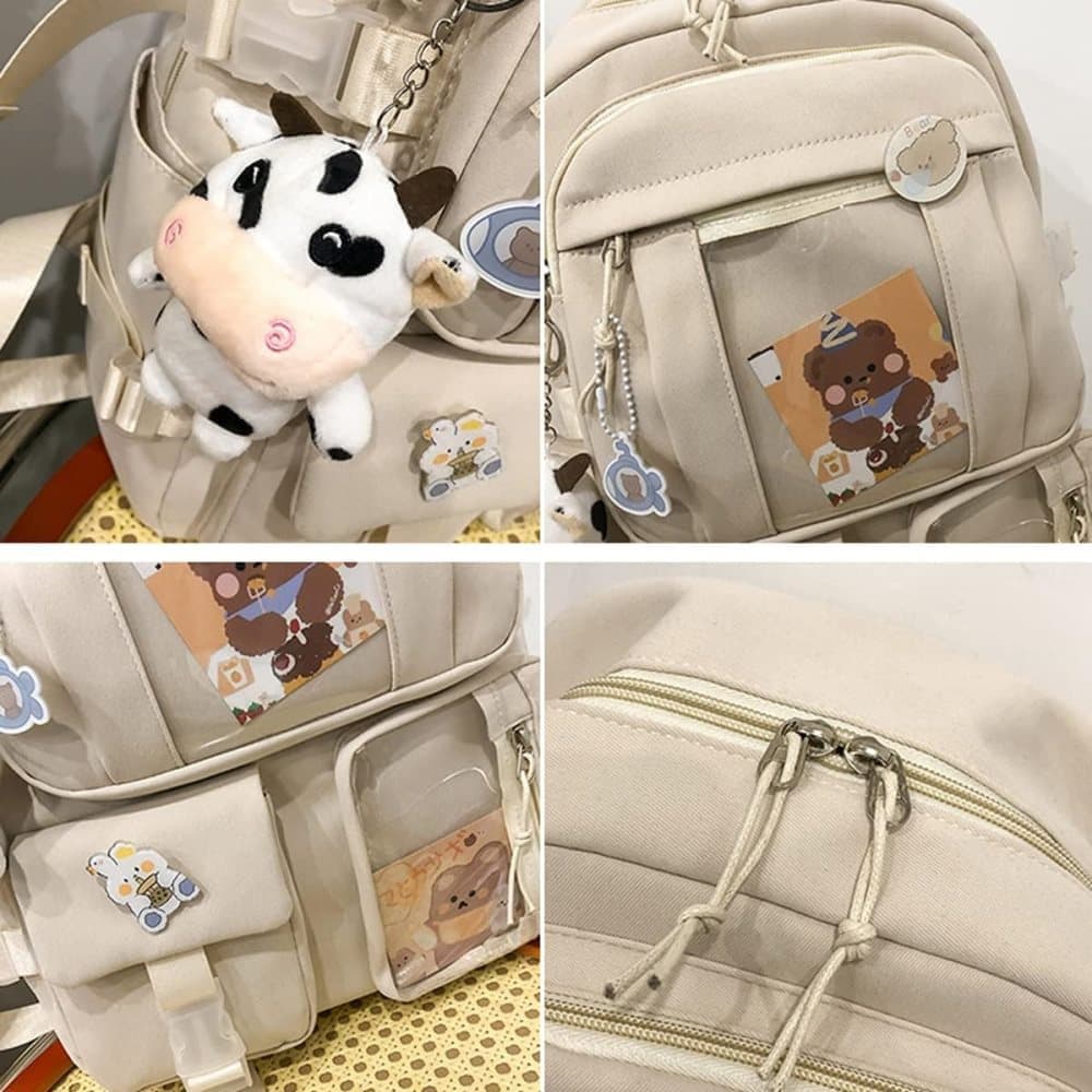 1 Children's Cute Backpack with Pins and Plush Pendant, Green, Waterproof School Backpack for Girls
