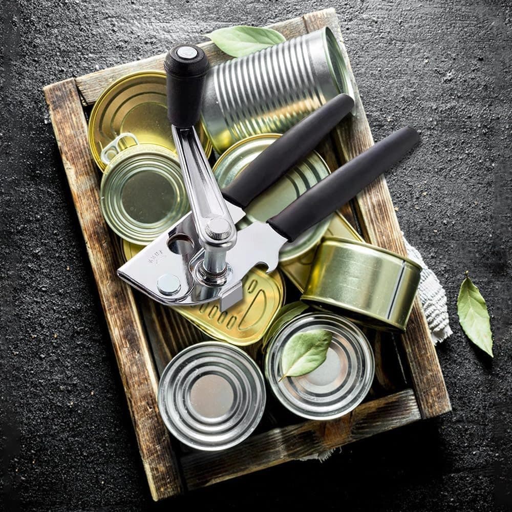 Manual Can Opener with Crank Handle, Foldable, Carbon Steel Blade, 5.2x22 cm, for Kitchen and Camping