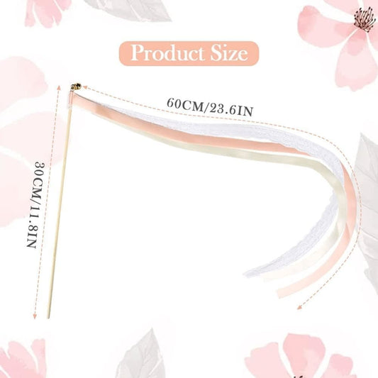 30 Pack Pink Satin & Lace Ribbon Wands for Wedding Party Decor, 30cm