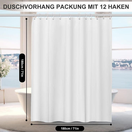 12 Hooks Solid Color Waterproof Shower Curtain for Bathroom, 180x180 cm, Mildew Resistant PEVA, Light Yellow