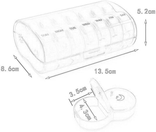 7-Day Round Medicine Dosett Storage with 7 Compartments, compatible with Oral-B, Black