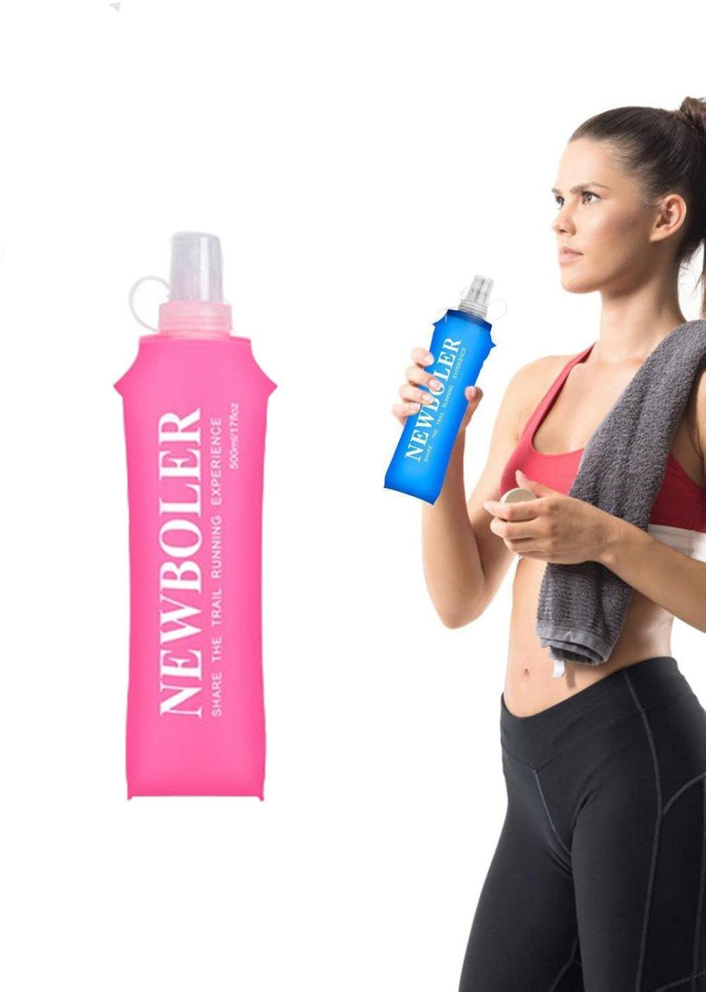 150ml 250ml 500ml Foldable Water Bottle BPA-Free Soft Bottle for Marathons Camping Hiking, 500ML, Dark Pink.