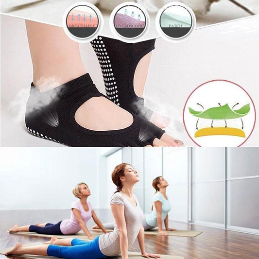 One Pair Open Toe Open Instep Anti-slip Sports Female Yoga Socks Size: 34 - 39 (EUR)(Black)