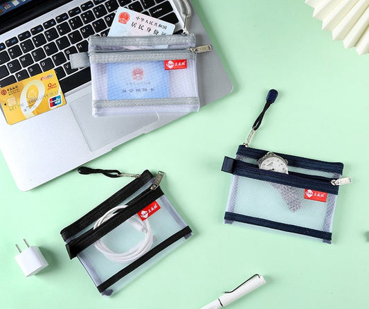 Double-Layer Mini Zipper Bag for Men | Card Holder | Driver's License Pouch | Coin Holder | Banknote Holder | Zipper | Nylon | 11 x 14 cm | Black
