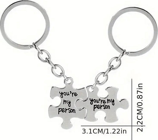Keychain with Text "You're My Person" | 2-Piece | Koppes Keychain | Stainless Steel | Silver.