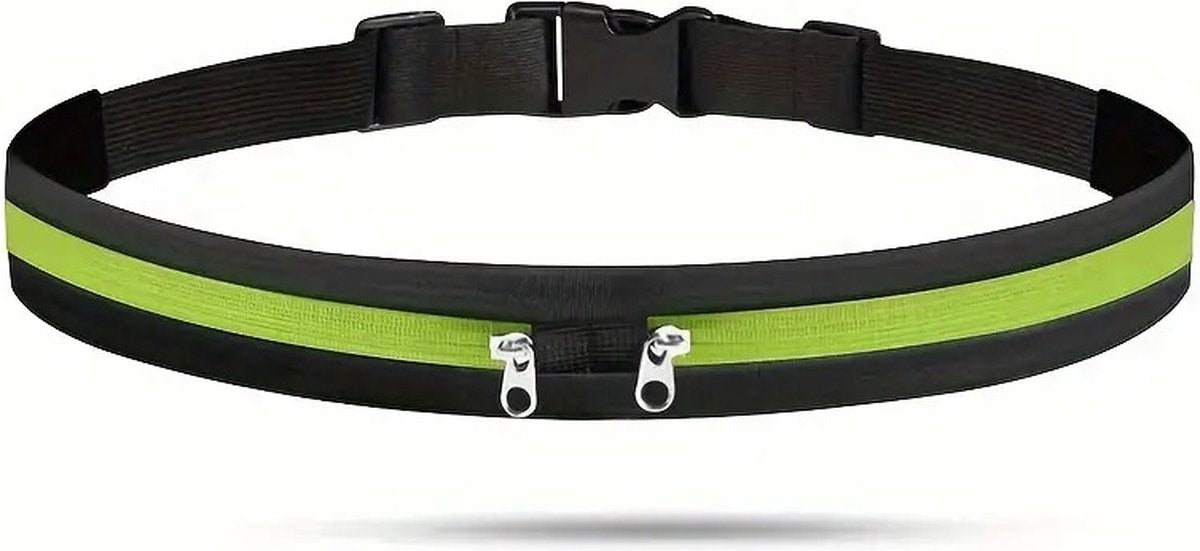 Women's Running Belt | Waist Bag | Elastic Waist Bag | Sports Bag | Running Bag | Fanny Pack | Zip Pouch | Black/Neon Green