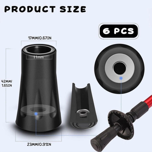 6-pack reinforced trekking pole tips - reinforced rubber tips for trekking poles, walking sticks, and hand trekking poles - universal non-slip replacement tips.