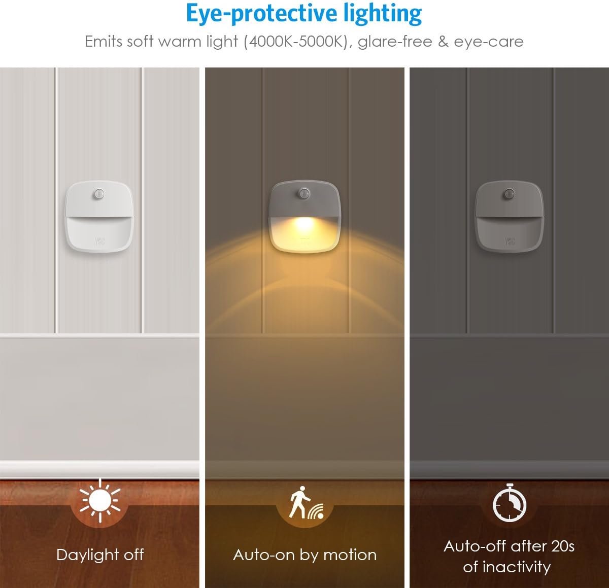 Indoor lighting with motion sensor - Battery-operated stair lighting - Wireless stick-on LED night light - for closets, hallways, bathrooms, kitchens, kitchen cabinets, energy-efficient (warm white - 3 pieces)