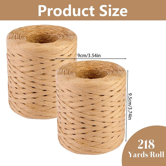 2 rolls of raffia ribbon - natural raffia paper twine - gift wrapping Christmas crafting DIY decoration - 1/4 inch (kraft)
