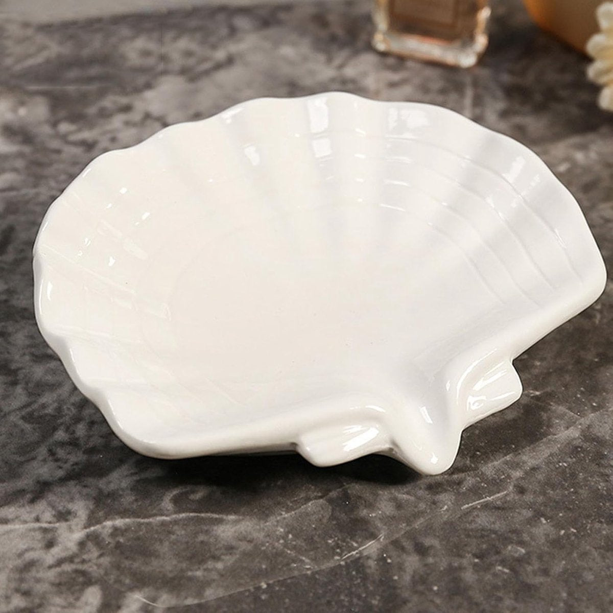 Ceramic Soap Holder - Sea-Shell Soap Tray with Self-Draining - Soap Holder - Soap Box - Small Soap Dish - 1 Piece White