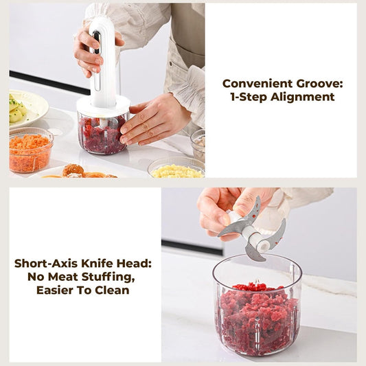Food Processor - Cordless and USB-C Rechargeable - 4 Cups for Portion Control - Powerful Stainless Steel Blade - for Small Kitchens and Camping