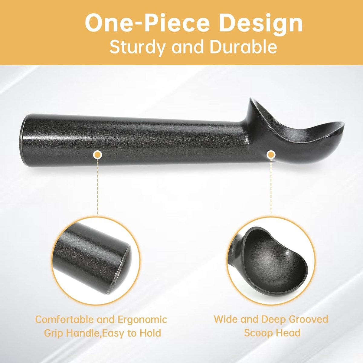 Ice Cream Scoop-Ice Cream Spoon - 17.8 cm - Kitchen Utensils-Frost-Resistant - Aluminum - Sturdy and durable - Easy to clean - Suitable for Italian ice cream, cookie dough, sorbet, almond ice cream (Black)
