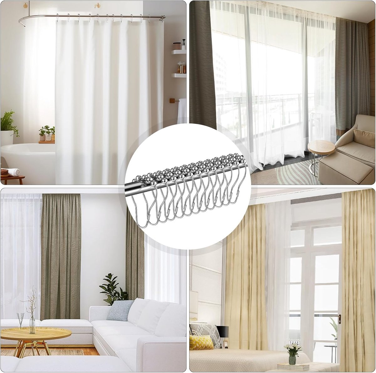 Shower curtain rings - 12 shower curtain rings - Stainless steel sliding hooks - 12 individual hooks - 69x39 mm