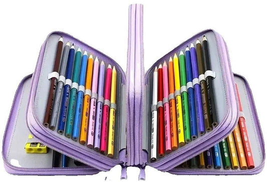 Pencil Case - Multifunctional pencil case with lid - 72 compartments, 4 layers, large capacity - Portable - Suitable for art and study - Durable pencil case with zipper - Purple.
