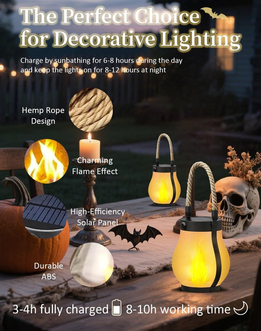 Outdoor solar lights - Solar garden lighting - Solar lantern - Dancing flame outdoor solar lanterns waterproof lighting - Hemp rope flame lamp - For camping garden patio garden halloween decoration (1 piece).