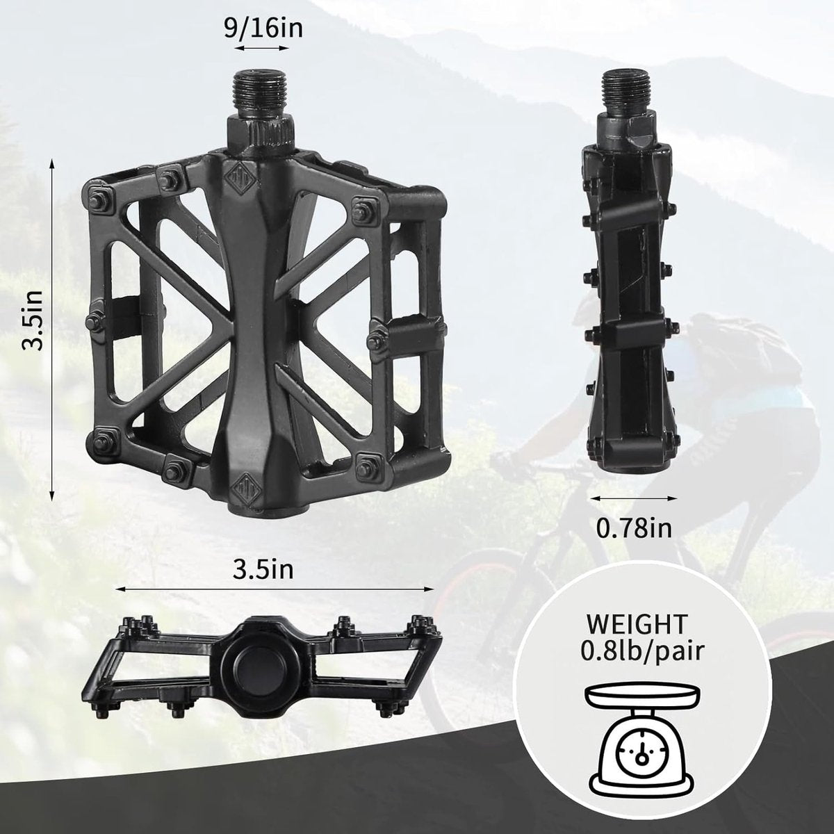 Foot pedals - 9/16 inch mountain bike foot pedals - with waterproof, sealed bearings - 2-pack