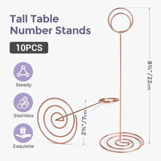 Table number holders 10-piece – 8.75 inch, rose gold, for parties/restaurants