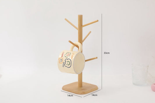 Bamboo Coffee Cup Tree - 6 Hooks - Space-saving - Stable - For Kitchen Table or Coffee Bar