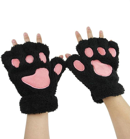 gloves-winter gloves-half-finger gloves - Extra thick men's gloves-women's gloves-warm gloves for women and girls - Cartoon panda paw.