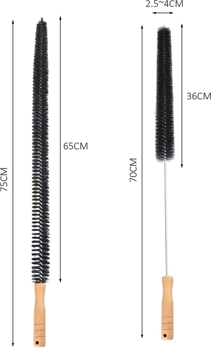 Radiator Brush - 2 Pieces - Flexible Radiator Brush - Dust-Binding Brush - Heating Cleaning Brush/Rapid Brush - Heating Scrub Brush - Handy - With Handle - Long Handle - Multifunctional - For Dry and Wet Cleaning - Black - 70/75cm