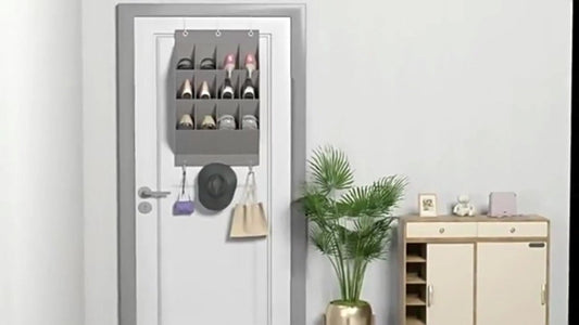 Hanging Shoe Bag - Shoe Organizer - With Hooks - Door Organizer - Over-the-Door Shoe Organizer - Solution for Scattered Stuff - Door Storage Bag - Hanging Organizer - Black - Space-Saving - For Shoes/Home Accessories Etc.