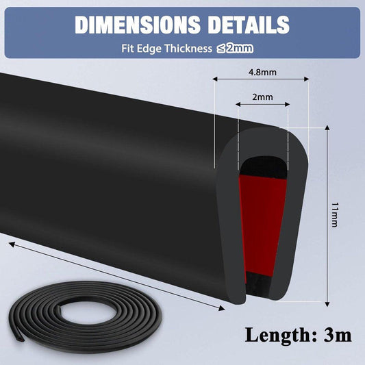 U-shaped rubber seal - Rubber profile - Flexible U-shaped rubber profile - Door edge protection strip - Snap-on rubber - Edge protection - Door panel protection - Baby safety - Table corner (3 m - 2 mm).