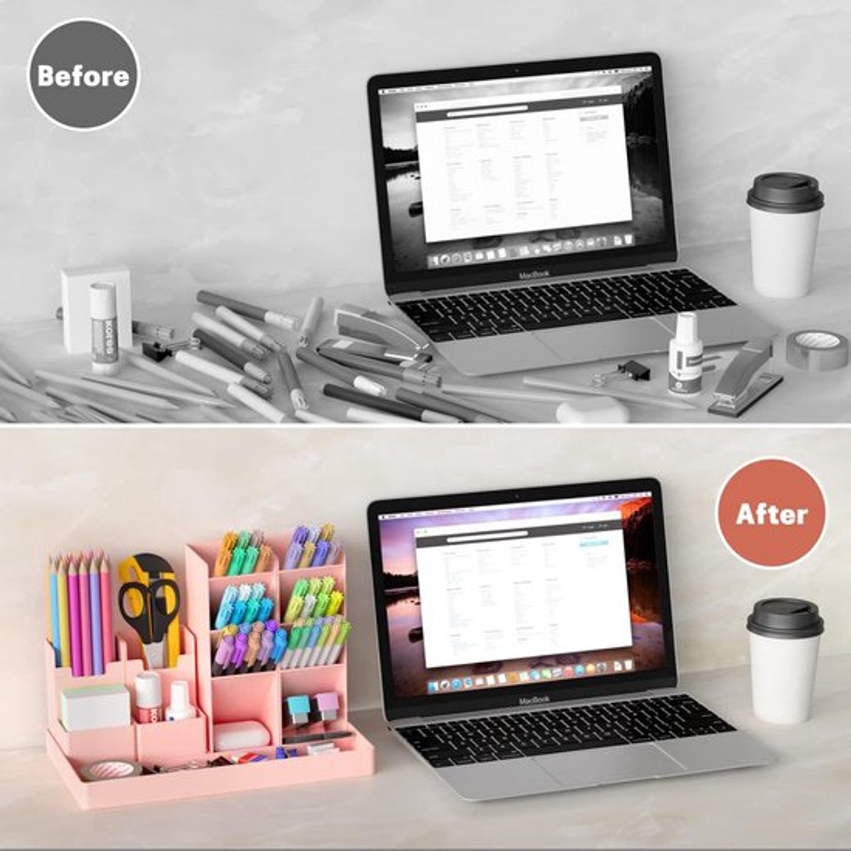 Pen Tray - 13 Compartments - Pen Holder - Desk Organizer - Pen Trays - Desk Organizer - Pen Case - Plastic - Removable - Storage System - Letter Tray - Desk Accessories - Pink