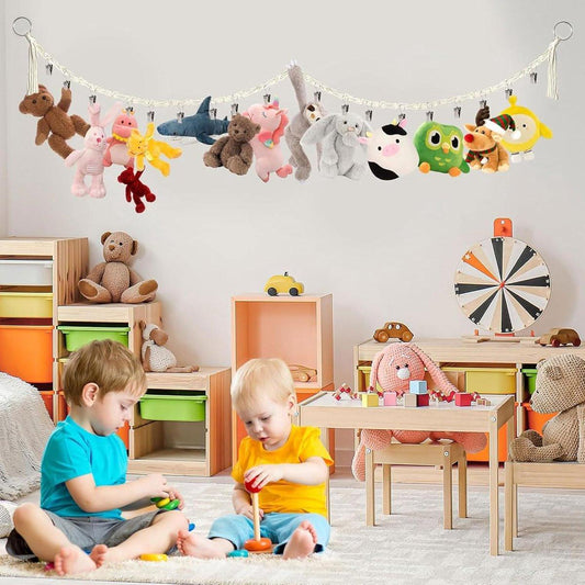 2-Piece Boho Toy Storage Chain - Hanging Plush Toy Storage Chain - For Storage And Organization Of Toys - Hanging Stuffed Animal Holder With 20 Metal Clips - Room Decoration - For Hanging Hats, Socks, Christmas Cards.