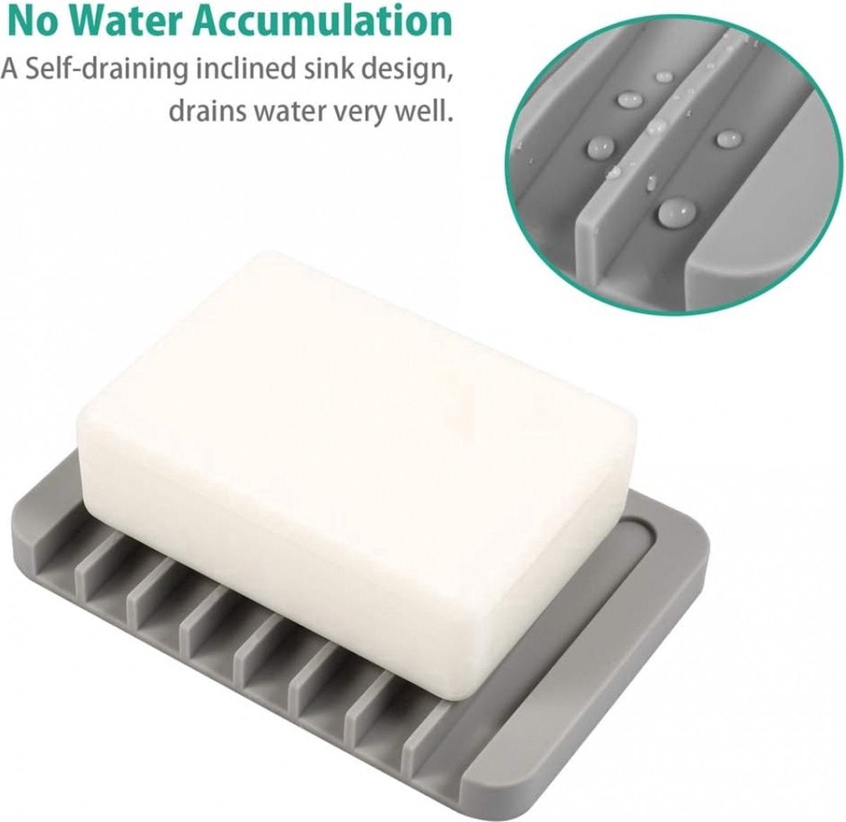 2x Soap Dish - Silicone Soap Dish - Hand Soap - Soap Holder with Drain - Bathroom Accessories - Soap Holder - Soap Mat - Soap Rack - Soap Box - Shower - Sustainable - Grey and White