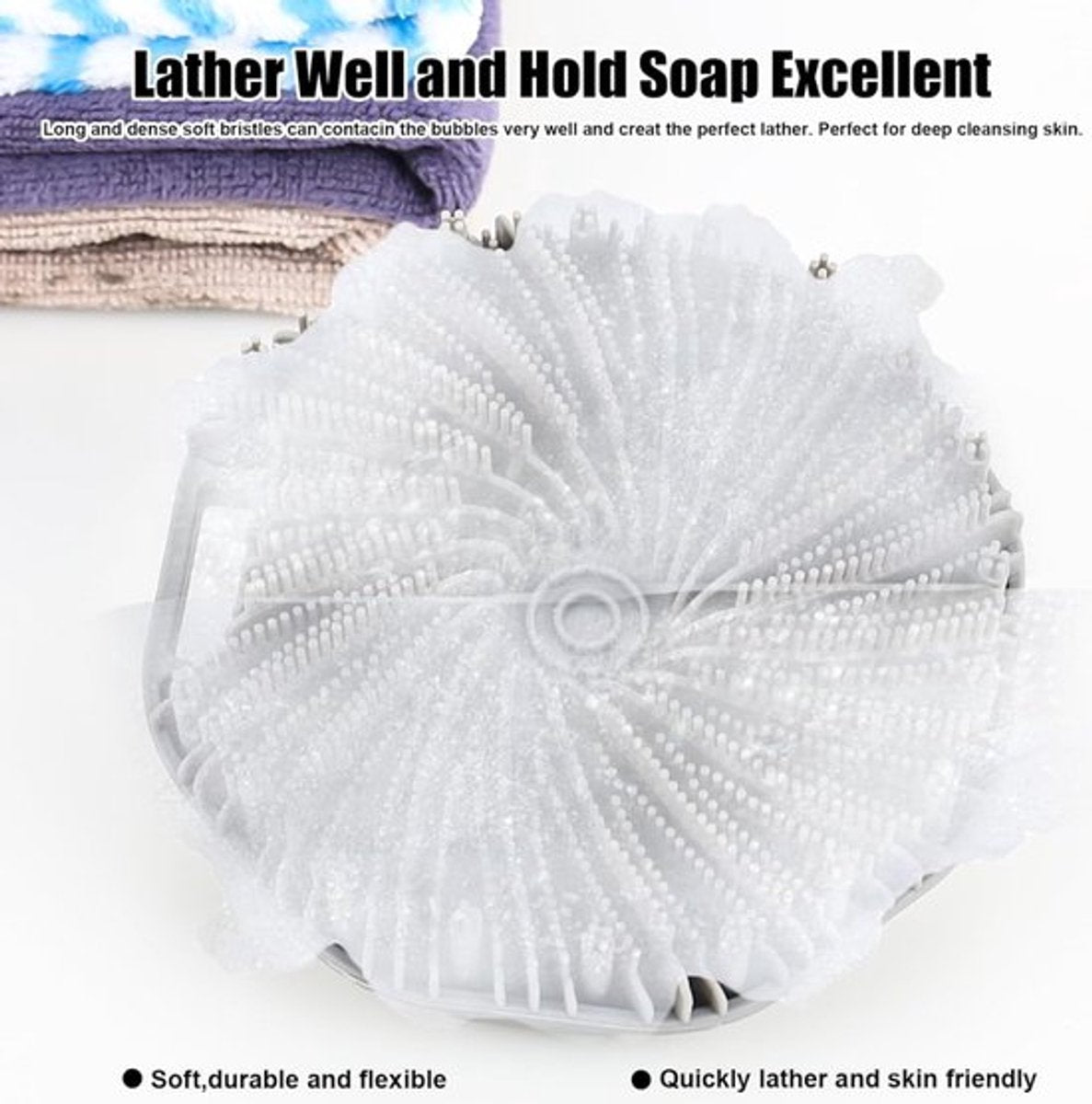 Silicone Bath Brush - 2 Pieces - Dry Brush Skin Brush - Back Scrubber - Body Scrubbers - Body Brush - Back Brush Shower - Shower Brush - Silicone Brush - Massage - Bath & Shower Accessories - Easy Lathering - Ergonomic Handle - Grey
