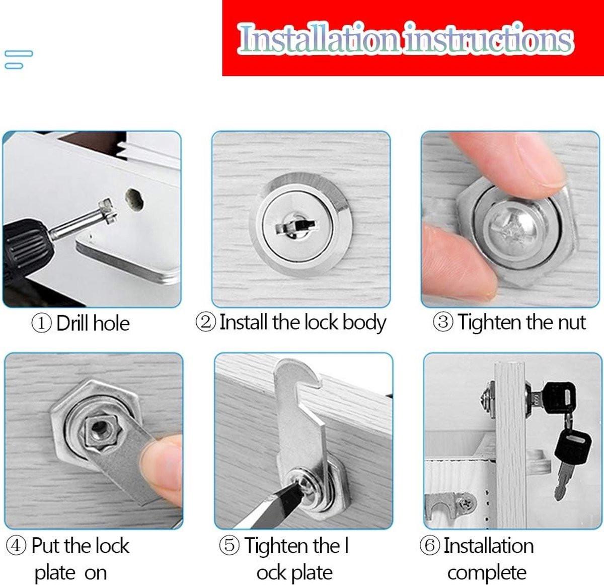 Tilt Lock - 10 Pieces - Locker Lock - Letterbox Lock - 16 mm - Includes 20 Keys - Furniture Lock - Drawer Lock - Small Lock with Keys - Sturdy Letterbox Lock - Protect Your Privacy - 10-Piece Value Set.