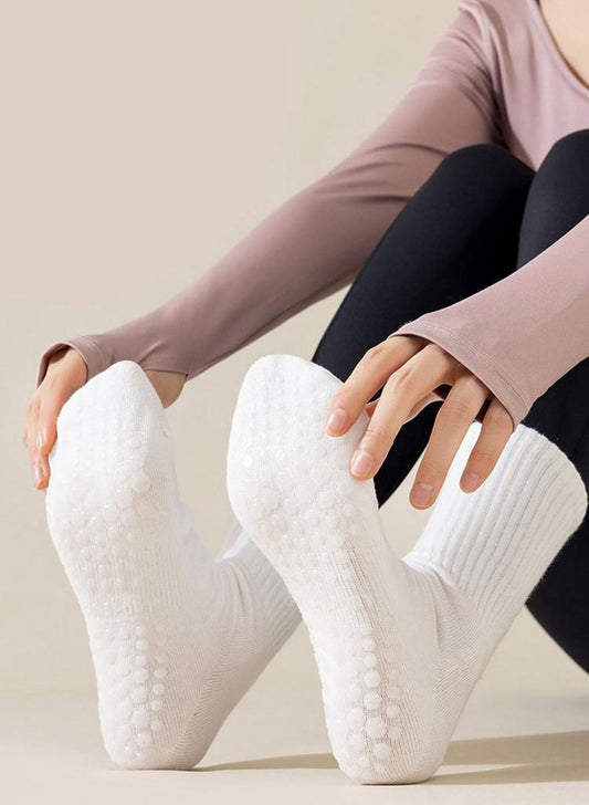 3 pairs of non-slip yoga socks for women - long Pilates socks for women - non-slip Pilates socks - spring and summer socks with a central tube - suitable for yoga, ballet, dance, ballet, fitness - size 35-41