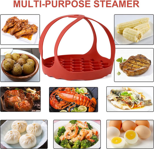 Silicone Steamer Basket (Foldable) - Rubber Baking Sling for Instant Pot 6 Qt / 8 Qt - BPA-Free - Heat Resistant - Handy for Eggs - For Multicookers and Steamers - Easy to Clean - Dishwasher Safe - Steamer Basket - Steamer Rack