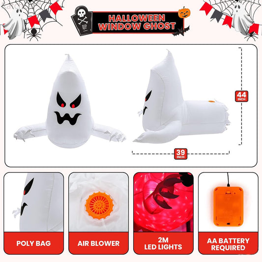 Halloween - 140cm - Mega Inflatable Flying Ghost - LED Horror Inflatable Ghost - Flying Ghost - Scary Decorative Element - Inflatable Decoration - Party Decoration/Ornament - for Garden /Indoors Carnival /Party /Holiday /Halloween /Christmas