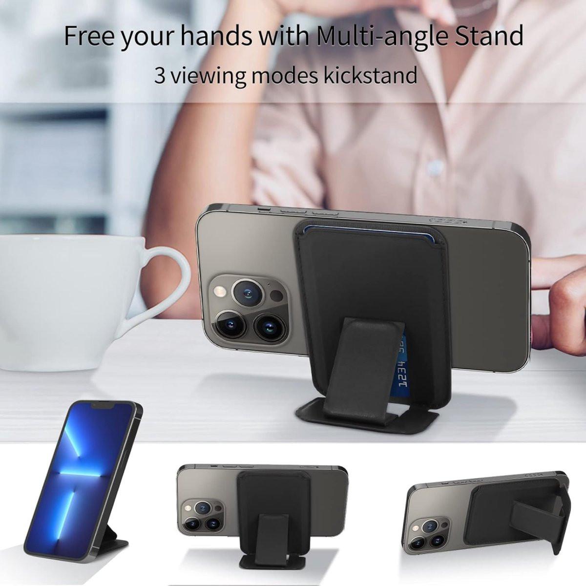 Wallet Stand - Strong Magnetic Card Holder - Suitable for MagSafe - 2-Card Wallet - Ultra-Thin - Foldable - Card Holder for Men & Women - Card Holder - Credit Card Holder - Magnetic Closure - Stand Function - Stand - Black.