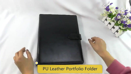 A4 Writing Folder - Conference Folder - Writing Pad - Eco Leather - Documentation Folder - Work Folder - Leather Conference Folder - Business Travel Portfolio Folder - With Ring Binder and Pen Holder - Sustainable - Black.
