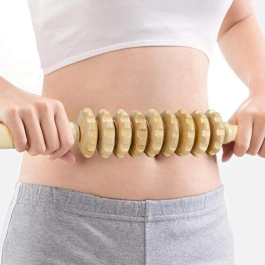 Massage Stick - Massage - Massage Device - 2 Pieces - Relieve Fatigue - Anti-Cellulite Massage Roller Tool - Full Body Massager - Thigh Massager - Natural Wooden Massage Roller - Connective Tissue Massages - Relax - Durable - 9 Wheels