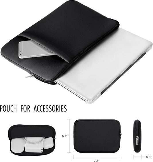 Laptop Sleeve / Pouch - 15.6 Inch - 2-Piece Extra Compartment - Laptop Sleeve with Pouch - Women's / Men's Laptop Bag - Macbook Case with Zipper - Laptop Sleeve - Laptop Case - Laptop Cover - Black - Shockproof - Scratchproof - Durable.
