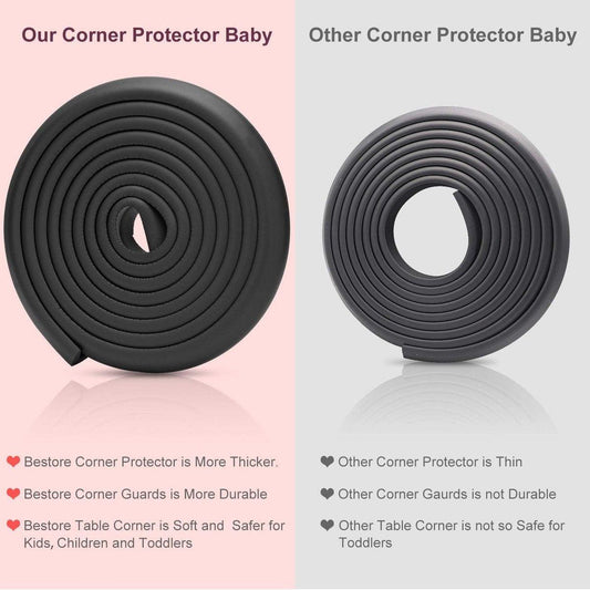Corner Protector Set - Baby Corner Protectors - 2 Meter Foam Bumper Edge - Table Protector - Table Corner Protectors - Edge Protector - Baby, Child & Toddler Safety - Baby Safety - Table Accessories - Bumper Pad - Crib - Black - Self-Adhesive.