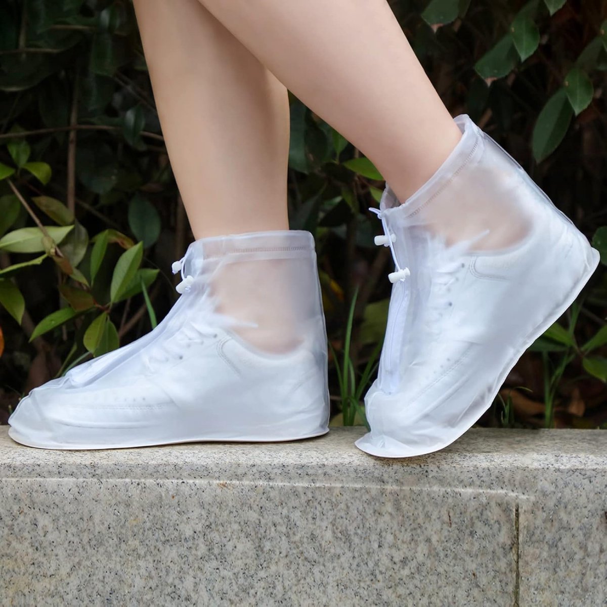 Rain Overshoes - Unisex - Sturdy Shoe Covers - With Zipper and Drawstring - Shoe Cover - Waterproof Shoe Protectors - Motorcycle Scooter Bicycle Shoe Cover - Shoe Cover - Rain Cover - Protects Against Rain and Dirt - White - Size 40/41
