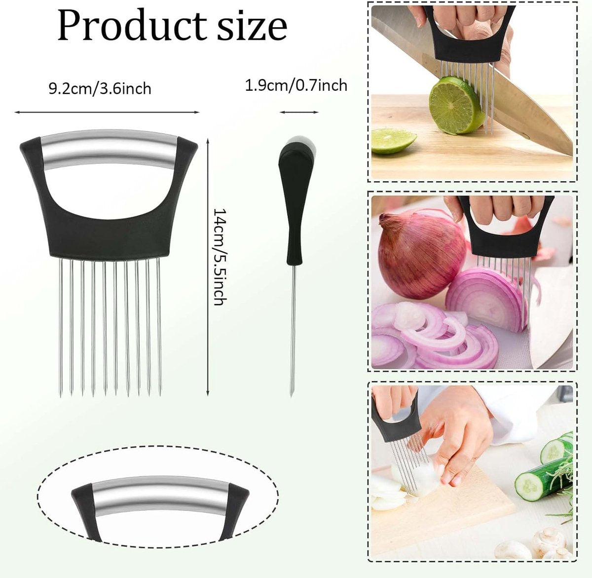 Onion Comb - 2 Pieces - Onion Slicer - Vegetable Slicer - Stainless Steel - Tomato Slicer - Potato Slicer - Finger Guard - Cutting Aid for Onions, Potatoes and Vegetables - Onion Cutting Tool - Egg Slicer - Manual - Onions - Slicer - Comb