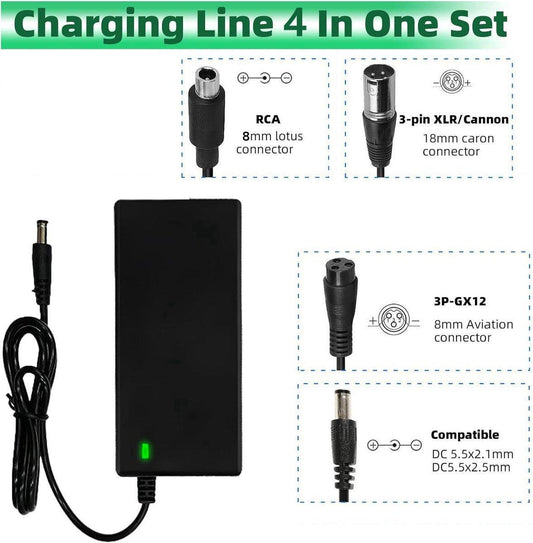 Electric Bike Charger - Charger for Electric Scooters - 36V/42V 2A Universal Charger - With 4 Battery Charger Connectors - Battery Charger - Hoverboard Drift Trikes - Electric Scooter Hoverboard Balance Bike - Suitable for Xiaomi Mi Mijia M365 - 84W Max.