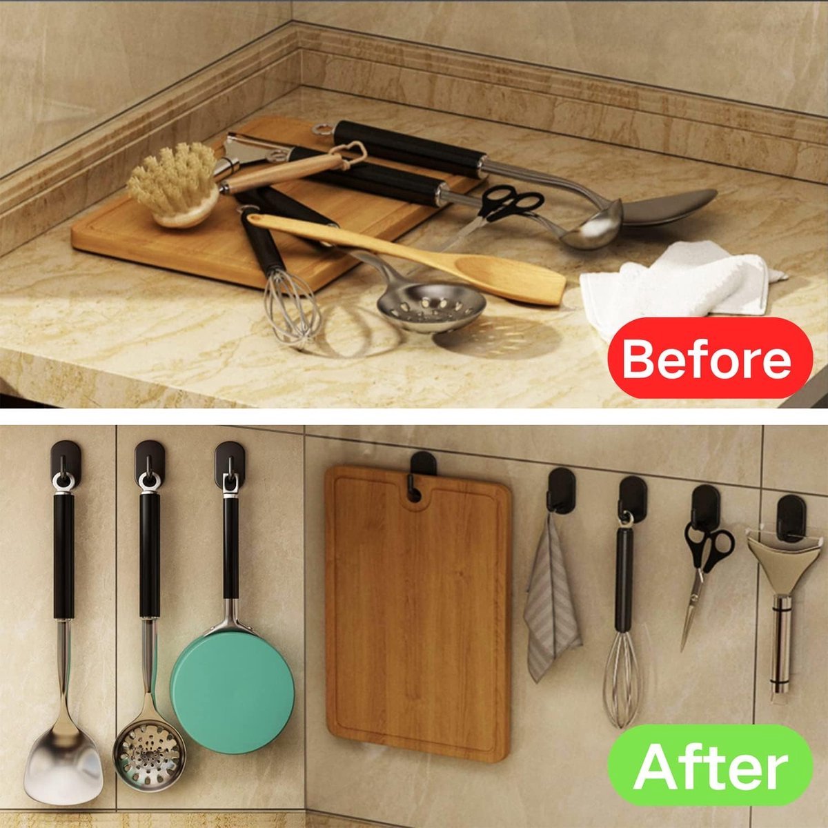 10 Self-Adhesive Hanging Hooks - Stainless Steel - Towel Hooks - Thicker - Wall Hooks - Stick-on Hooks - Towel Hooks - Multifunctional Hook - Clothes Hook - Traceless - Kitchen / Bathroom - Suitable for Various Wall Surfaces