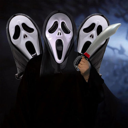 2-Piece Plastic Horror Killer Mask - Screaming Mask - Horror - Full Head Mask - Ghost Face Creates a Suspenseful Atmosphere - Suitable for Carnival and Halloween - One Size Fits All