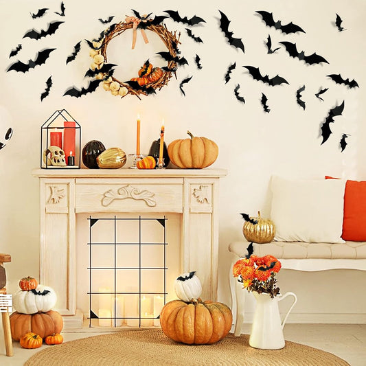 Halloween - 12-piece - Creative Bat Wall Decoration - Bat Decorative Lights - Illuminated 3D Bat - bat string lights - Stickers Various Sizes - for Halloween Party / Bedroom Window Decoration / Indoor / Outdoor Decorations